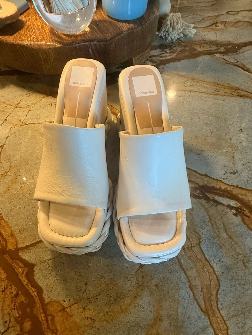 Dolce Vita White Braided Platform Slide Sandals